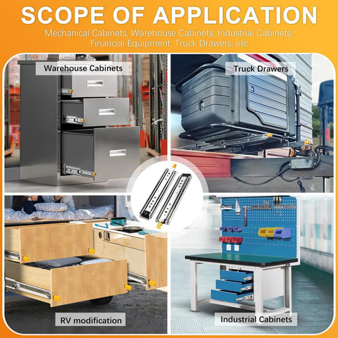 Heavy Duty Drawer Slides With Lock For Cabinets And Vans Beefed Up Full Extension Ball Bearing Rails Scope of Application Image