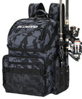 Fishing Backpack With Rod Holders And Cooler 45L Water Resistant Tackle Bag For Camping And Outdoor Fishing Rugged Gear Black Camouflage