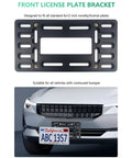 "Universal Front License Plate Mount Bracket With Copper Threaded Inserts For Easy Tightening And No Stripping Car Plate Holder Kit For Front Bumper Includes Four Stainless Cable Ties And Screws Fits 6x12 Inch US Canada Standard shown on car bumper"