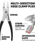 Two Direction Hose Clamp Pliers For Tight Spaces With Cross Groove Jaws and Wide 16mm Jaw Surface Grips Fuel Lines and Radiator Hoses