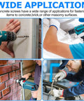 Using Heavy Duty Concrete Screw Assortment Kit With Drill And Driver Bits For Brick Block Stucco in various masonry applications.