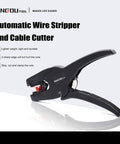 Automatic Wire Stripper And Cutter 2-In-1 Tool with black handle on white background for electricians AWG 7-32 wires.