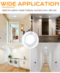Motion Sensor LED Ceiling Light 120V 10W 5000K Daylight installed in walk-in closet, laundry room, attic, hallway, white finish.