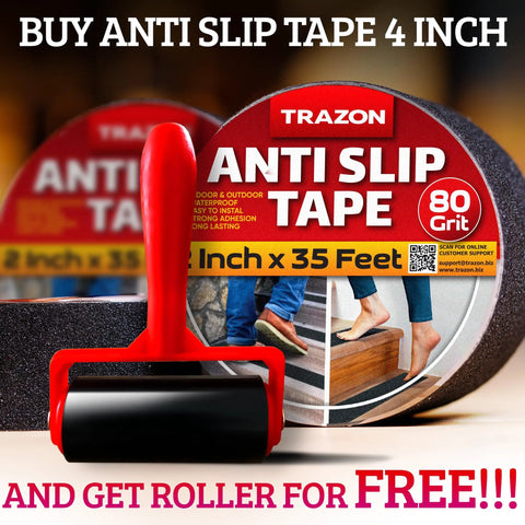 Heavy Duty Anti Slip Tape For Stairs Indoor Outdoor Waterproof 4 Inch By 35 Ft Non Skid Adhesive Roll With Roller