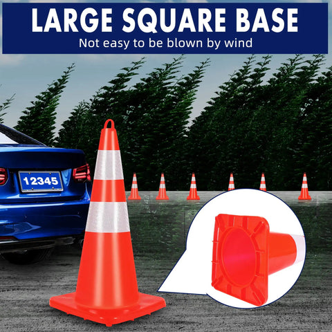 High Visibility Orange Traffic Cones Set Of 10 With Reflective Silver Collars For Construction And Road Work, 28 Inch
