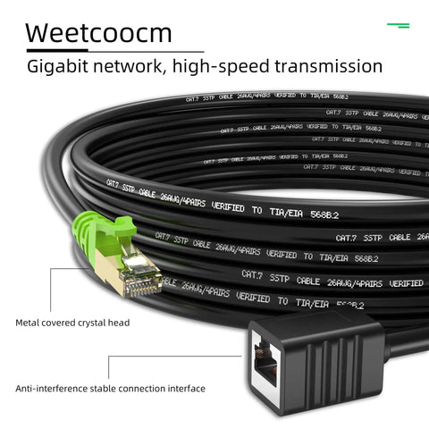 Cat6a Shielded Ethernet Extension Cable 20 Feet Upward Angled RJ45 Patch Cable Male To Female Connector SFTP Network Cord