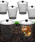 4 Pack Inground Worm Composters with Lids for Outdoor Use 9.1 By 9.1 By 5.9 Inches shown, composting kitchen scraps into soil.