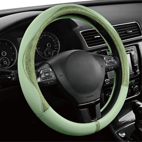 Upgrade Your Whip With This Fresh Green Patterned Steering Wheel Cover Crafted From Soft PU Leather Patchwork To Deliver An Elite Anti Slip Grip That Keeps Your Hands Dialed In While Adding Sleek Style And Odor Free Comfort To Any Modern Car Setup.