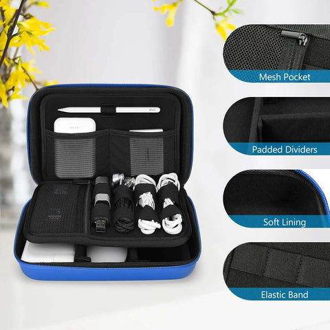 Slick Hard Shell Road Ready Tech Stash Organizer Case For Macbook Charger Cables Power Bank Mouse Earphones Usb Drive Memory Cards Blue Water Resistant Eva Kickass Layout with mesh pocket and padded dividers