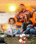 Portable Propane Heater For Camping And Outdoors With Cordless Control Valve heats people outside by a tent