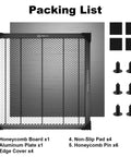 Packing list for Honeycomb Laser Bed 450x450mm Working Table For Laser Engravers Aluminum Panel showing components