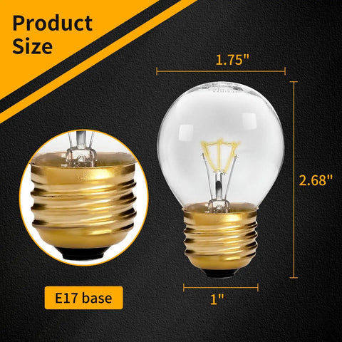 40 Watt Oven Light Bulb 4 Pack High Temp Appliance Bulbs With G45 E26 E27 Socket Brass Lead dimensions and E17 base