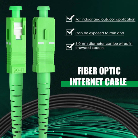Premium Armored Os2 Sc Apc Fiber Optic Internet Cable One Hundred Feet Single Mode With Two Backup Couplers showing green connectors.