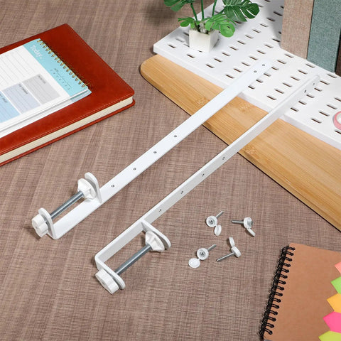 White Adjustable Iron Desk Stand Brackets Set For Home Organization Easy Setup Sturdy Reliable Design on desk surface