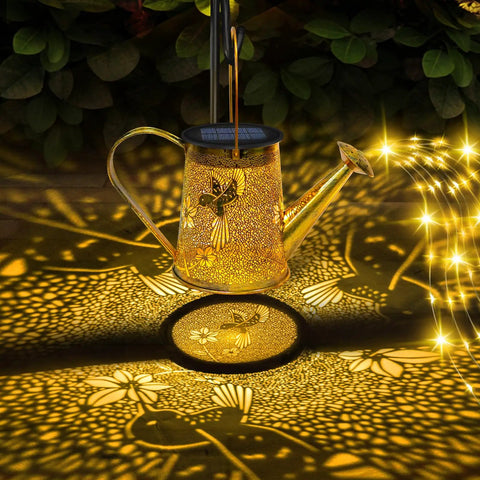 Solar Hummingbird Watering Can Lantern Lights For Outdoor Garden Decor with Rain Shower Effect