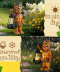 Solar Tiki Statue With Lantern For Outdoor Decor 9.84 Inch Tall Hand Painted Resin Tiki Figurine in sunny and rainy garden