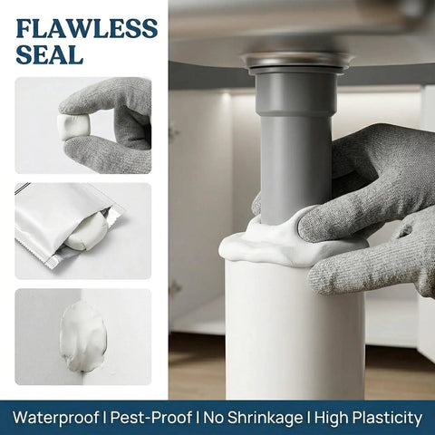 No Sweat Mastic Flex 26 PCS White Waterproof Sealant Clay For Patching Wall Holes Plugging AC Vents And Drainage Pipes Easy Indoor Outdoor Putty Fix With Total Crackdown On Drafts And Water Leaks Every Time applied to plumbing joint.