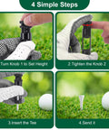 Adjustable Aluminum Golf Tee Height Tool With Precise Scale In Half Centimeter Increments For Easy Stance Tweaks And Consistent Swings Outdoor Training Aid Built For Pro Level Accuracy showing step-by-step usage instructions.