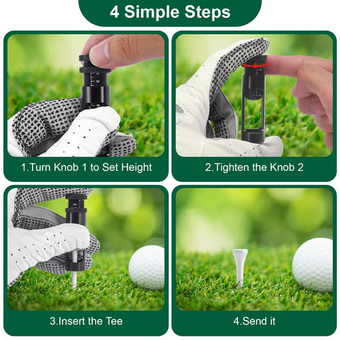 Adjustable Aluminum Golf Tee Height Tool With Precise Scale In Half Centimeter Increments For Easy Stance Tweaks And Consistent Swings Outdoor Training Aid Built For Pro Level Accuracy showing step-by-step usage instructions.