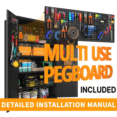 Tall And Wide Metal Storage Cabinet With Doors And Four Adjustable Shelves Beefy Heavy Duty Lockable Garage Cabinet On Wheels With Pegboard System For Office Gym Basement And Warehouse Black, open cabinet with pegboard doors