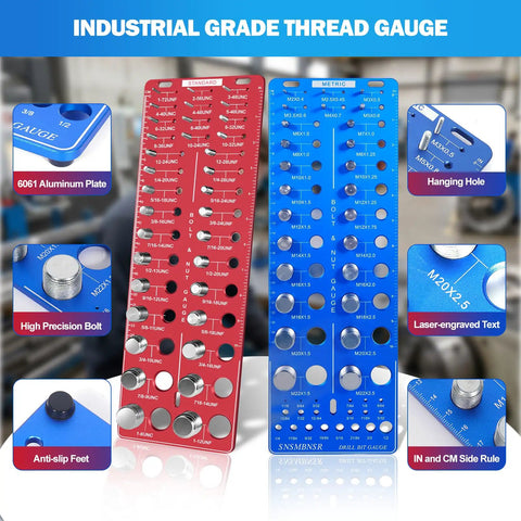 Upgrade Thread Checker Kit With 80 Nut And Bolt Sizes Including 60 Standard Thread 26 Metric And 20 Drill Bit Gauges Aluminum Plate
