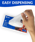 Hand removing a glove from package labeled 'Disposable Hybrid Gloves' with 'Easy Dispensing' text, 200-count box visible