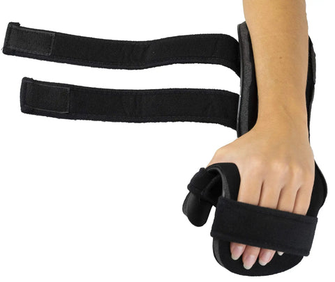 Right Hand Soft Resting Stroke Hand Splint With Adjustable Straps for Flexion Contractures in use, showing comfortable fit.