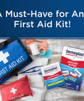 Front view: two Dermoplast Wound Wipes boxes beside blue First Aid Kit bag.
