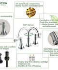 Diagram of Chrome Dope Two Handle 8 Inch Widespread Bathroom Sink Faucet With Pop Up Drain For 3 Holes High Arc Vanity Tap Brass