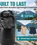 Grab And Go Portable Travel Washing Machine With Retractable Clothesline For Hotels Cruises And Camping Easy Manual Hand Wash Bag shown in outdoor setting with clothes hanging to dry.