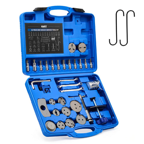 All In One 34 Piece Brake Caliper Tool Set With 11 Adapters Swivel Pad Spreader Piston Compressor Tools Brake Line Cutter And Bender For Easy Caliper Service in blue case