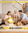 Family gifting 4-In-1 Electric Pole Saw With 9.2 Ft Reach, 6-Inch And 8-Inch Cordless Chainsaw, Extension Pole on living room floor