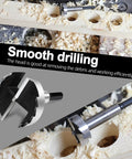 Heavy Duty 1 And 3/4 Inch Forstner Drill Bit Crafted From Tough As Nails 5140 Steel with hex shank drilling smooth holes in wood.