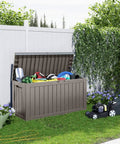 90 Gallon Resin Deck Box With Locking Lid For Outdoor Storage Of Furniture Cushions Tools And Gear Waterproof Patio Organizer