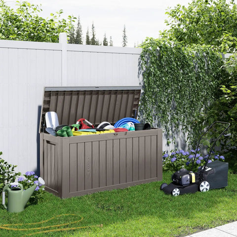 90 Gallon Resin Deck Box With Locking Lid For Outdoor Storage Of Furniture Cushions Tools And Gear Waterproof Patio Organizer