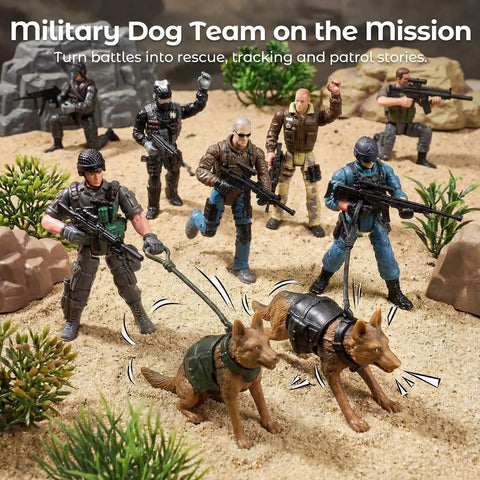 12 Piece Elite Army Men Action Figures Set With Working Military Dogs And Weapons Accessories For Kids Realistic Poseable Soldiers