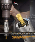 Close-up of DAIMIT 19-piece TCT hole saw kit with 3 detachable pilot bits and 3 L-wrenches; tungsten carbide cutters.