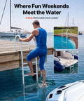 Removable Aluminum Dock Ladder With Four Super Grippy Treads, built tough for easy lake swimming and marina entry.