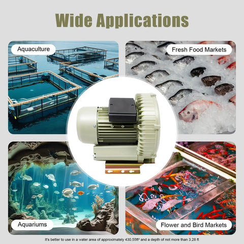 Built Tough 370W Air Pump Blower 110V 12Kpa High Pressure Workhorse Vortex Blower For Fish Tanks And Aquarium Oxygen Supply Rock Solid Aluminum Housing in aquaculture settings.