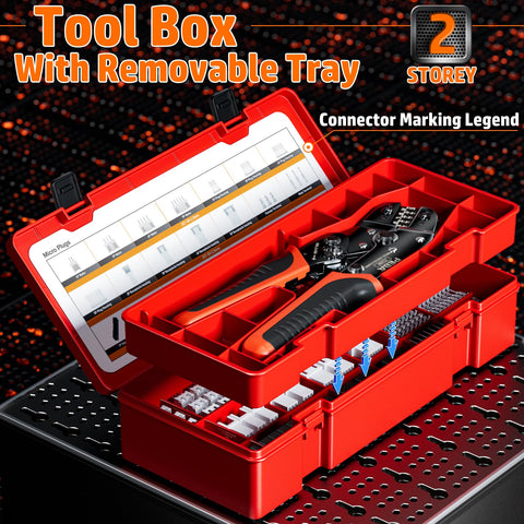 Crimping Tool And Dupont Connector Kit With 21 Styles, 2.54mm Dupont Connectors And Crimp Pins in red toolbox