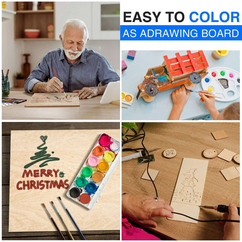 30-pack basswood sheets, 12x12 in, 1/8 in (3mm), unfinished wood for crafts; collage shows painting and engraving.