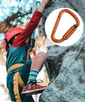 Child climbing rock wall using Locking Carabiner 25kN UIAA Certified Beefy Heavy Duty Carabiner, aluminum 7075 inset