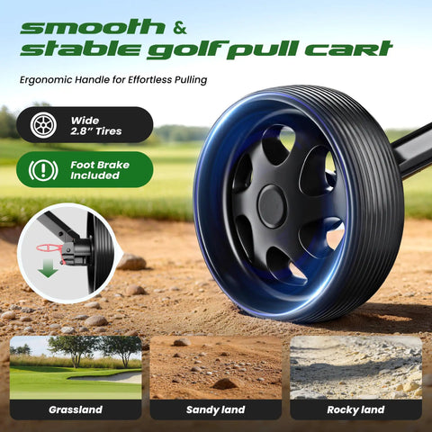 2 Wheel Golf Push Cart That Grows With You Adjustable Upper Bracket And Height Fits All Bag Sizes From Kid To Adult Teen Friendly Ergonomic Pull Cart For Ages 3 To Adult Lightweight Easy Fold, 2.8-inch tire