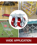 Heavy Duty Caster Set Of Four Six Inch Polyurethane Wheels That Glide Like Smoke With Dual Locking Brakes for carts and equipment.