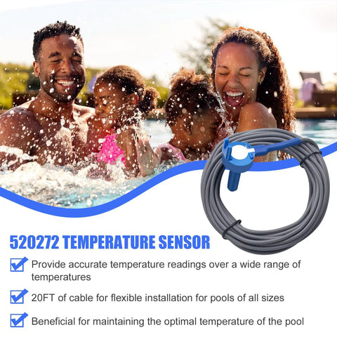 Family in pool with Two Pack 10K Ohm Pool Temperature Sensor Thermistor Replacement With 20 Foot Cable and pipe clamps