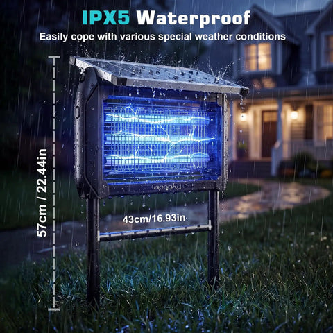 Outdoor Bug Zapper Powered By Solar And USB, 4000V Grid, 15W UV LED Fly Light Attracts Flies And Moths, IPX5 Waterproof in rain