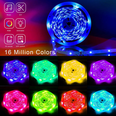 Ultra Long 130ft Bluetooth RGB LED Strip Lights With Music Sync and 16 Million Colors in multiple vibrant hues on reel.