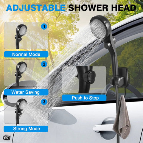 Adjustable shower head for Portable Camping Shower Kit With 5 Gallon Water Jug And 6000mAh Rechargeable Battery IPX7 Waterproof Pump