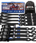Heavy Duty Ratchet Tie Down Straps Set With 2340 Lb Max Breaking Strength, 1 Inch By 16 Feet, Includes Four Tiedowns With Padded Handles