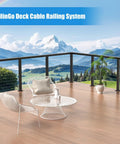Heavy Duty Black Cable Railing Corner Post For Decks with a scenic mountain view, featuring sleek modern design and surface mount.